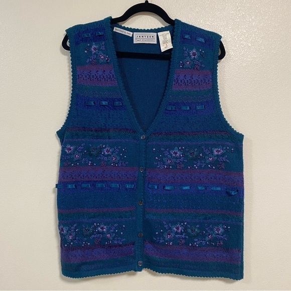 Vintage Jantzen Classic Embroidered Knit Vest Size Large - Picture 1 of 11